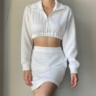 Set: Half-zip Cropped Sweatshirt + Mini Pencil Skirt
