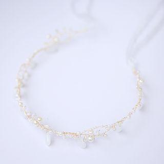 Bridal Beaded Floral Headband Light Gold - One Size