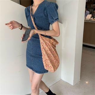 Short-sleeve Denim V-neck Mini Sheath Dress