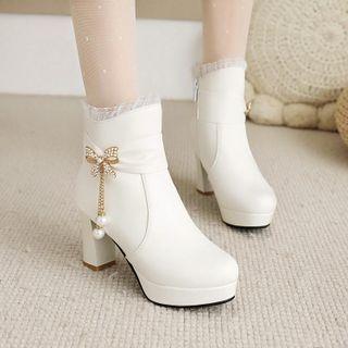 Bow Platform Chunky Heel Short Boots