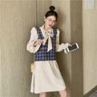 Cropped Vest / Tie-neck Lantern-sleeve Dress