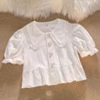 Puff-sleeve Lace Trim Shirt White - One Size