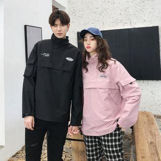 Couple Matching Lettering Half Zip Jacket