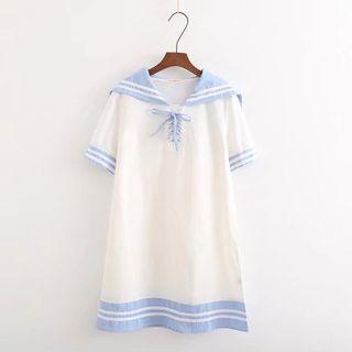Short-sleeve Sailor Collar Mini Dress As Shown In Figure - One Size