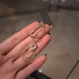 Rhinestone Safety Pin Dangle Earring 1 Pair - Gold - One Size