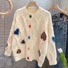 Heart Embroidered Cable Knit Cardigan