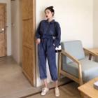 Corduroy Crop Jumpsuit With Sash