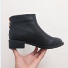 Faux Leather Hoop Accent Block Heel Ankle Boots