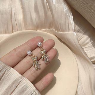 Faux Pearl Rhinestone Bear Dangle Earring