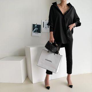 Lace-yoke Sheer Silky Shirt