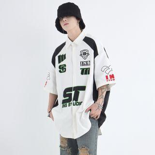 Two-tone Letter Embroidered Shirt