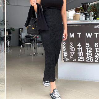 Crinkled Maxi Pencil Skirt Black - One Size