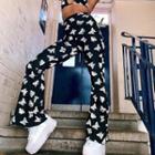 Butterfly Print Boot-cut Pants
