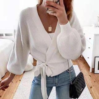 V-neck Long-sleeve Elastic-waist Jacket