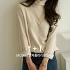 Set Of 2: Turtle-neck Ribbed Napped Top