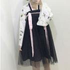 Hanfu Set: Long-sleeve Print Top + Mini A-line Skirt