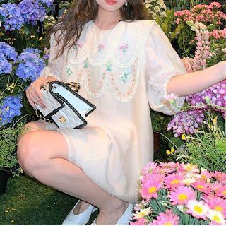 Short-sleeve Embroidered Knit Dress