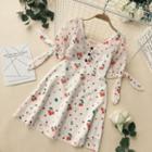 Cherry Print V-neck Short-sleeve A-line Dress