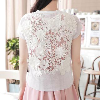 Cap-sleeve Lace-panel Sheer Cardigan