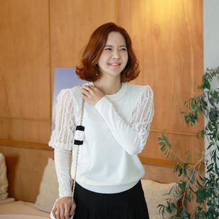Lacy Mutton-sleeve Knit Top