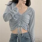 V-neck Drawstring Cropped Top Airy Blue - One Size