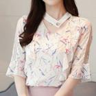 Triangle Print Short-sleeve Chiffon Blouse