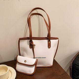 Set : Faux Leather Tote Bag + Coin Purse