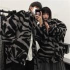 Couple Matching Fleece Zebra Print Zip Jacket