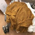 Distressed Cable-knit Sweater Yellow - One Size