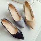 Faux Leather Two Tone Block Heel Pumps