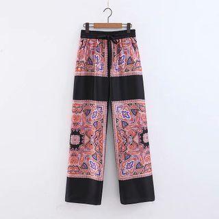 Pattern Panel Straight Leg Pants