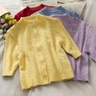 3/4-sleeve Cable-knit Crop Top In 6 Colors