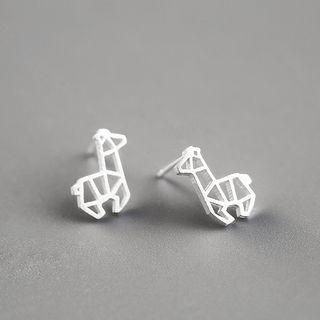 925 Sterling Silver Geometric Giraffe Earring 1 Pair - Silver - One Size