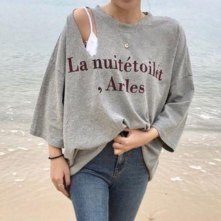Lettering 3/4--sleeve T-shirt