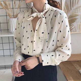 V-neck Printed Long-sleeve Blouse