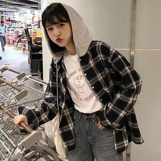 Hooded Plaid Jacket As Shown In Figure - One Size