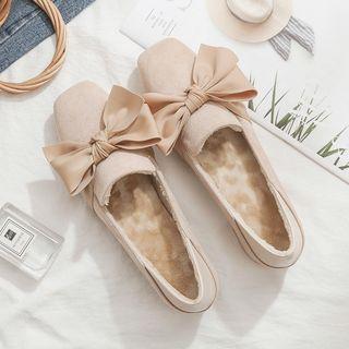 Bow-accent Block-heel Velvet Loafers