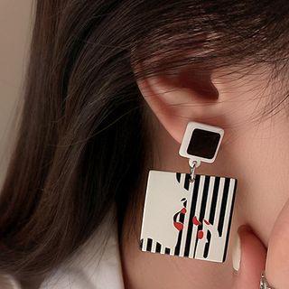 Print Square Acrylic Dangle Earring 1 Pair - Black & White - One Size