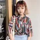 Printed Short-sleeve Shirt Vertical Stripe - Multicolor - One Size