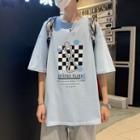 Chess Game Print Elbow-sleeve T-shirt