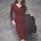 Long-sleeve V-neck Bodycon Dress