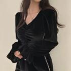 Bell-sleeve Velvet Mini Sheath Dress Black - One Size