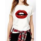 Lip Print Short-sleeve T-shirt