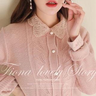 Perforated Pastel-color Cropped Cardigan