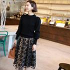 See-through Floral Flare Skirt
