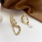 Non-matching Irregular Alloy Faux Pearl Dangle Earring 1 Pair - White Bead - Gold - One Size