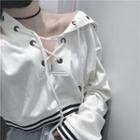 Cropped Lace Up Hoodie White - One Size