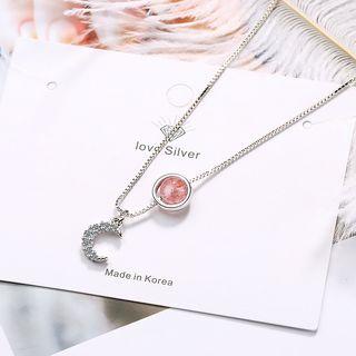 Bead Rhinestone Moon Pendant Necklace As Shown In Figure - One Size