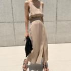 V-neck Spaghetti-strap Tank Top / High-waist Slit Semi Skirt