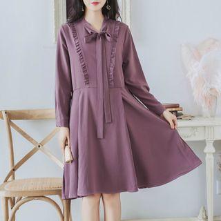 Tie-neck Ruffle A-line Dress